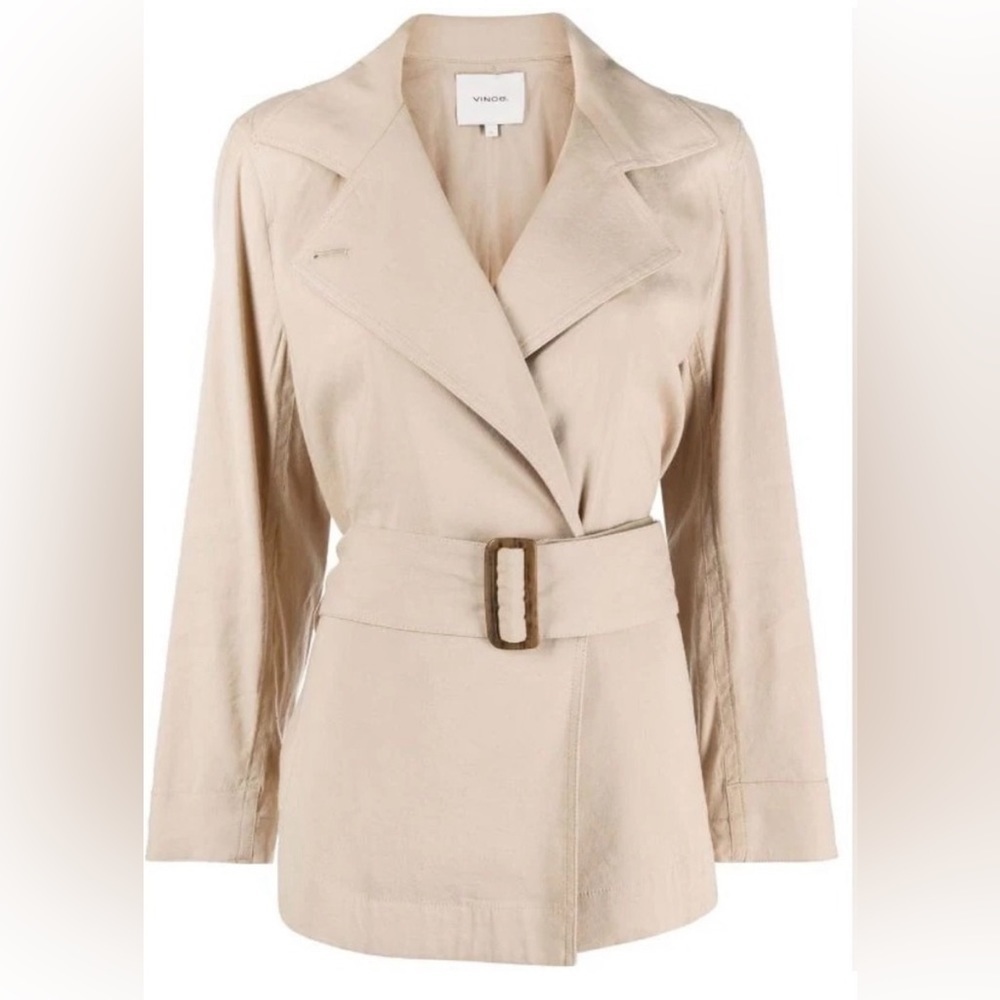🎀SSENSE NEW Vince. Belted linen blend jacket x-large beige women’s - Picture 1 of 12